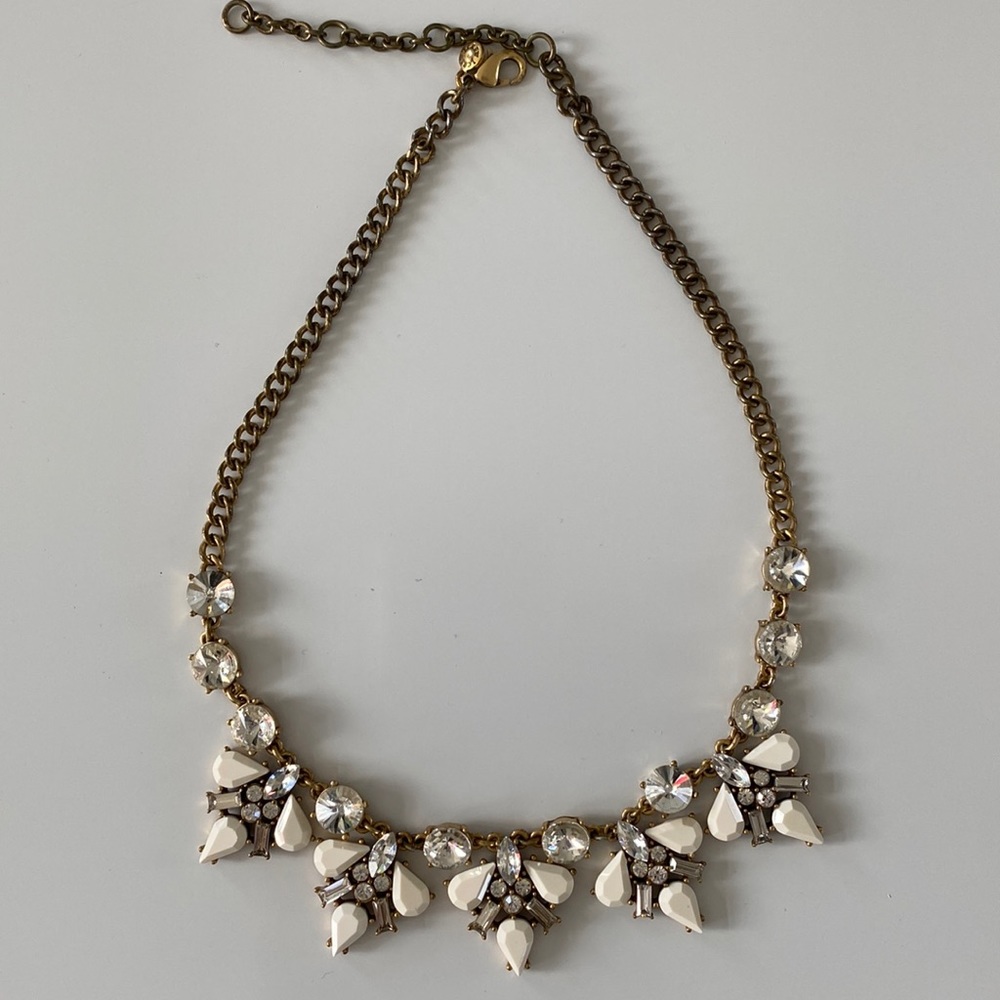 J.Crew Statement Necklace Crystal & Neutral/Gold Color